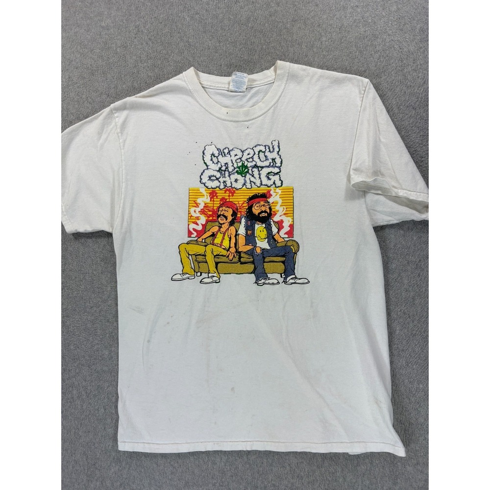 Cheech & Chong Vintage Distressed Logo Tee Shirt (Men's Large) White
